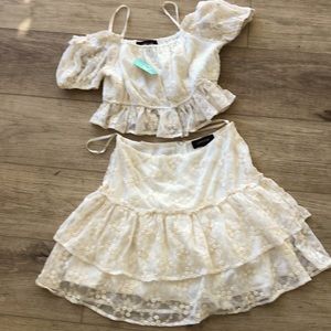 Two piece embroidered   crop top and skirt.